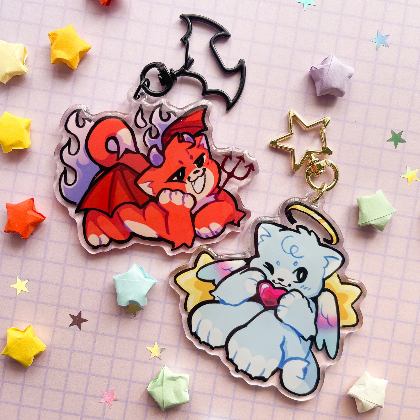 angel and devil kitties keychains