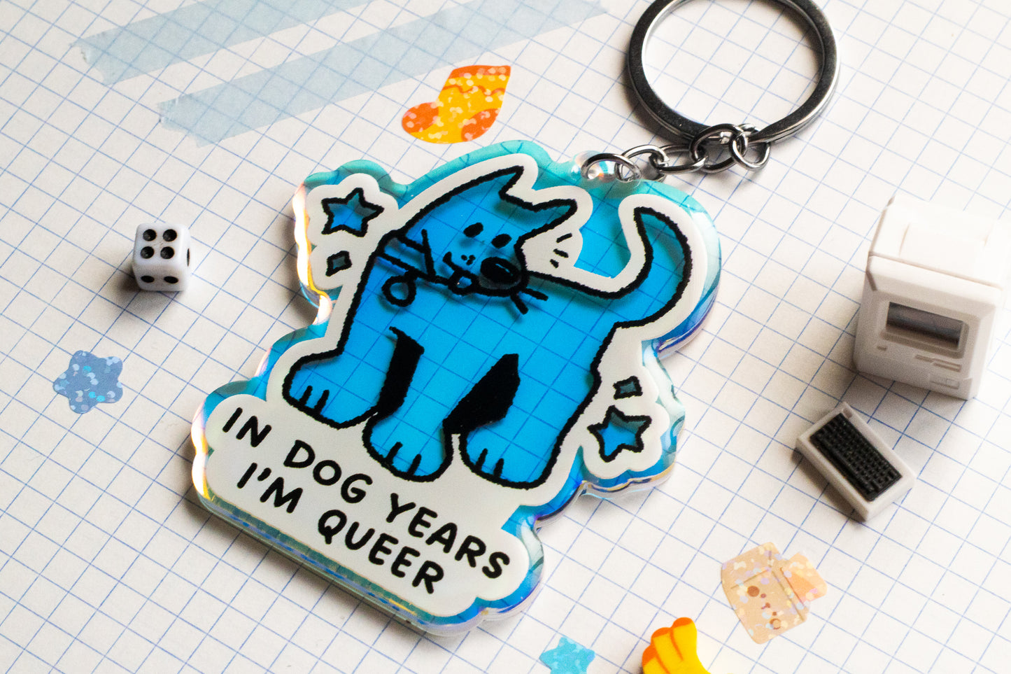 in dog years i'm queer keychain