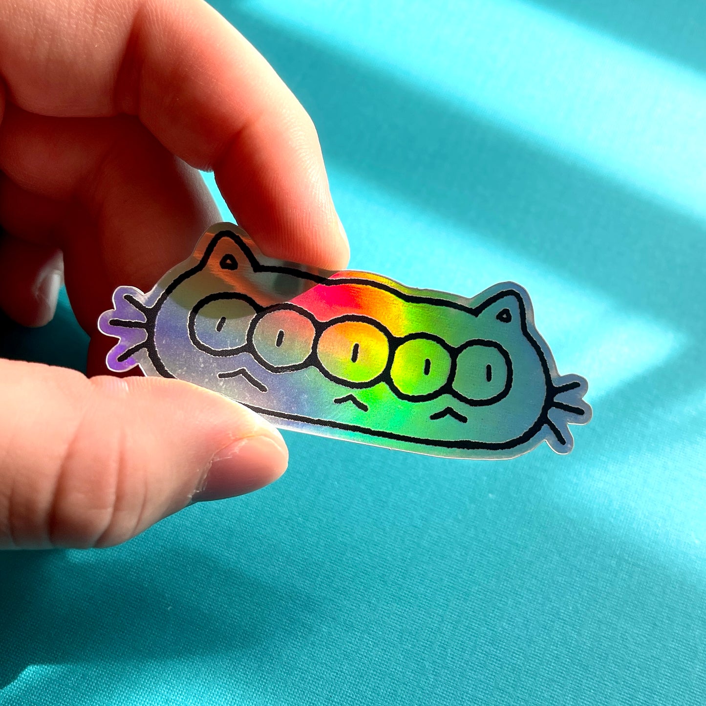 weird cat holographic sticker