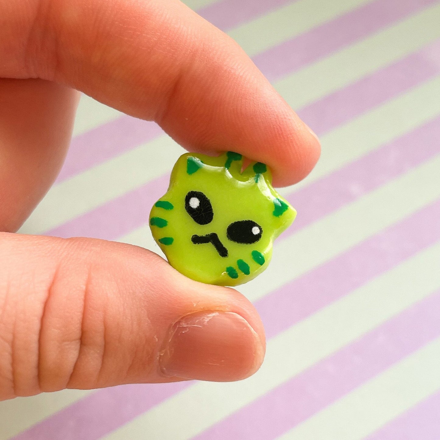 alien kitty handmade clay pins