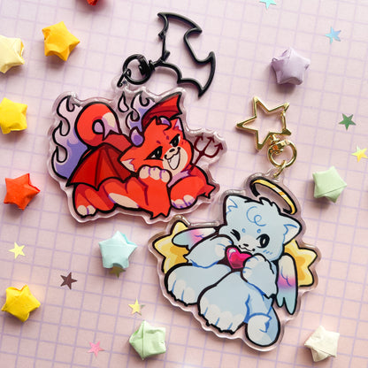 angel and devil kitties keychains