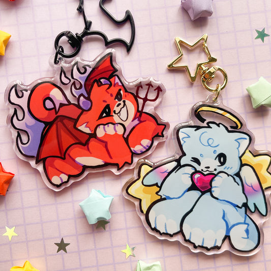 angel and devil kitties keychains