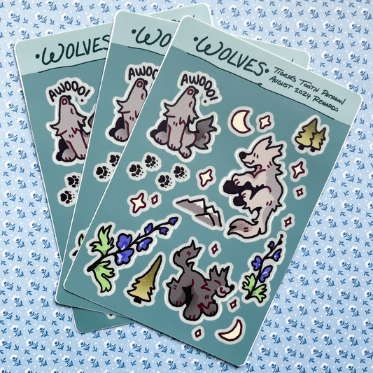 wolf sticker sheet - august 2024 patreon rewards